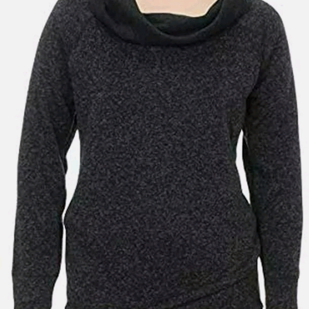 Ideology Women's Cowl Neck Pullover Black Gray Fleece Lined Sweatshirt Sz M